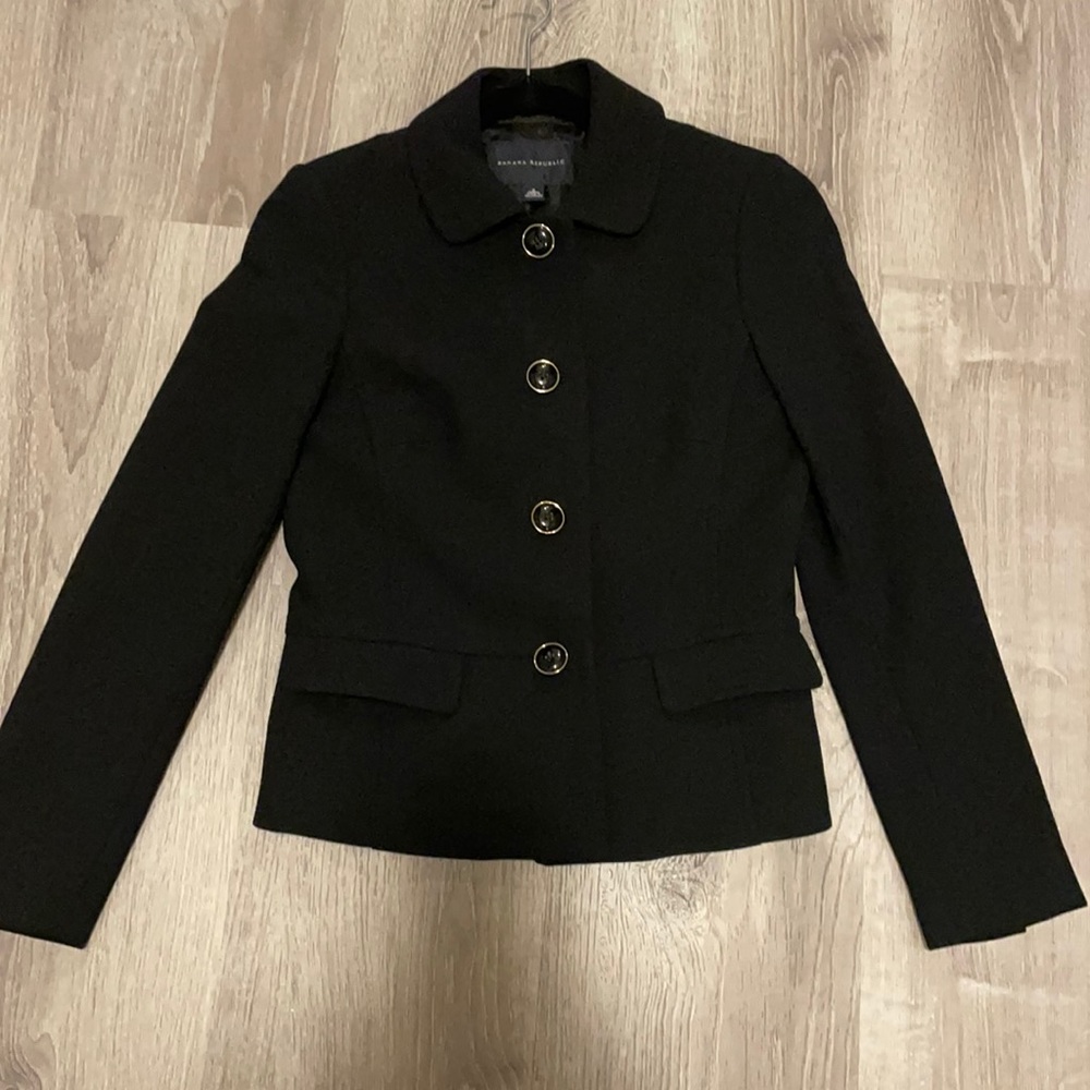 Black banana republic blazer gold and black button full length size 0 like new